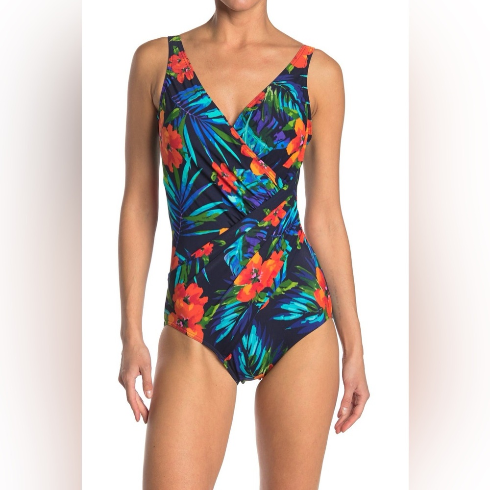 NWT Miraclesuit Oceanus One Piece Swimsuit Size 12 Floral Tummy Control